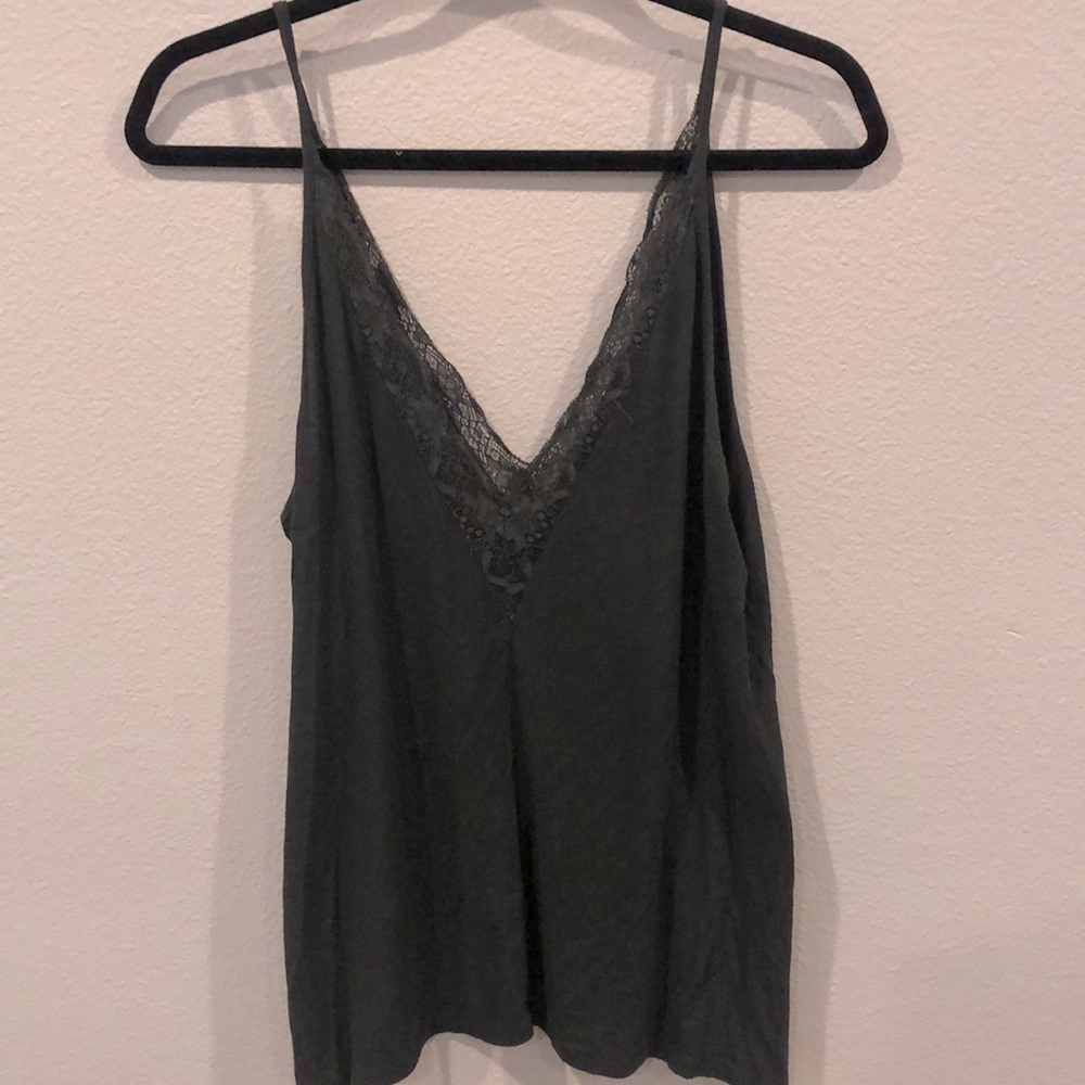 Green lace trim tank top